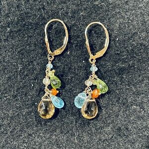 Sterling Multi Colored Beaded Dangle Earrings